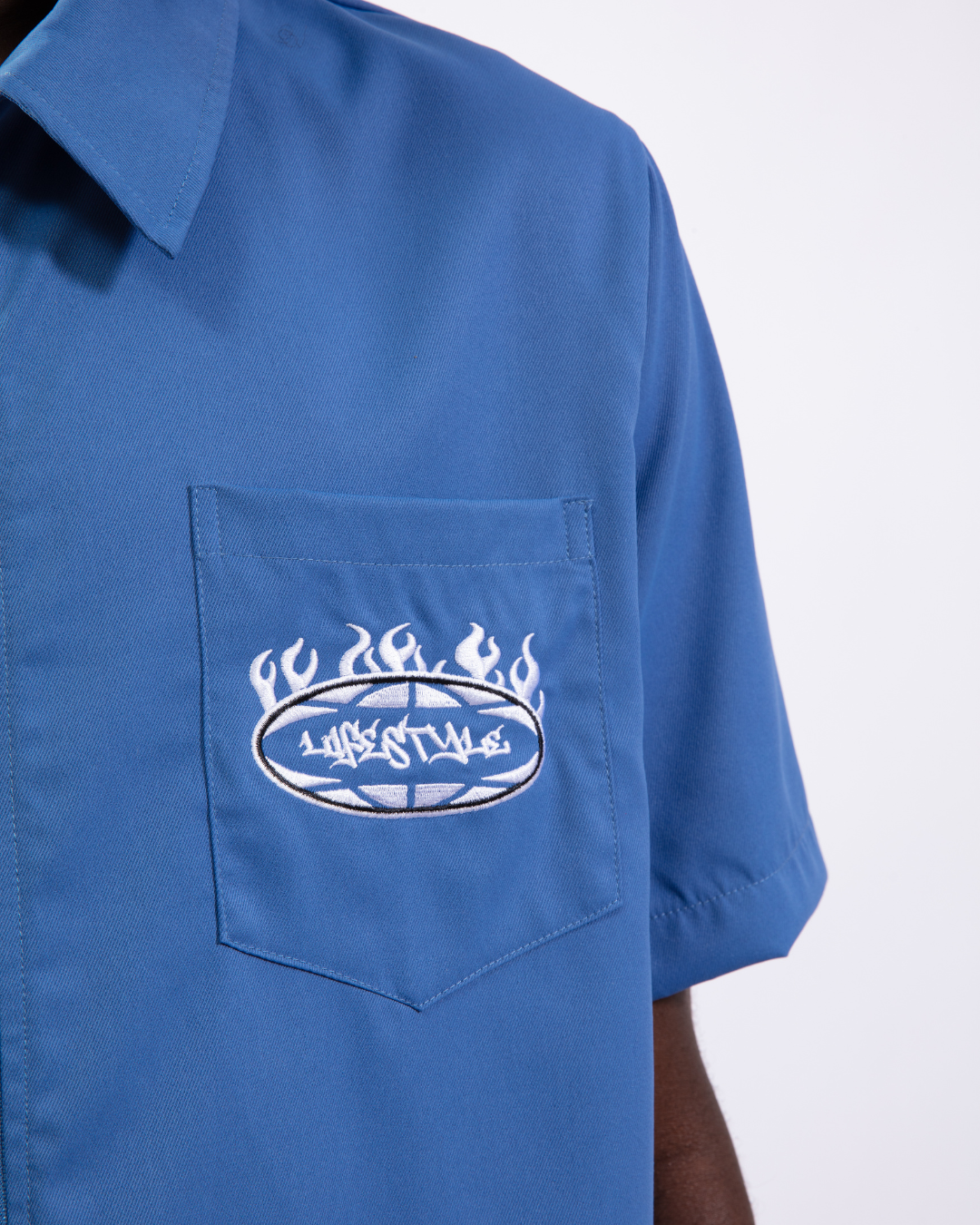 Blue Rhinestone Zip-Up Shirt