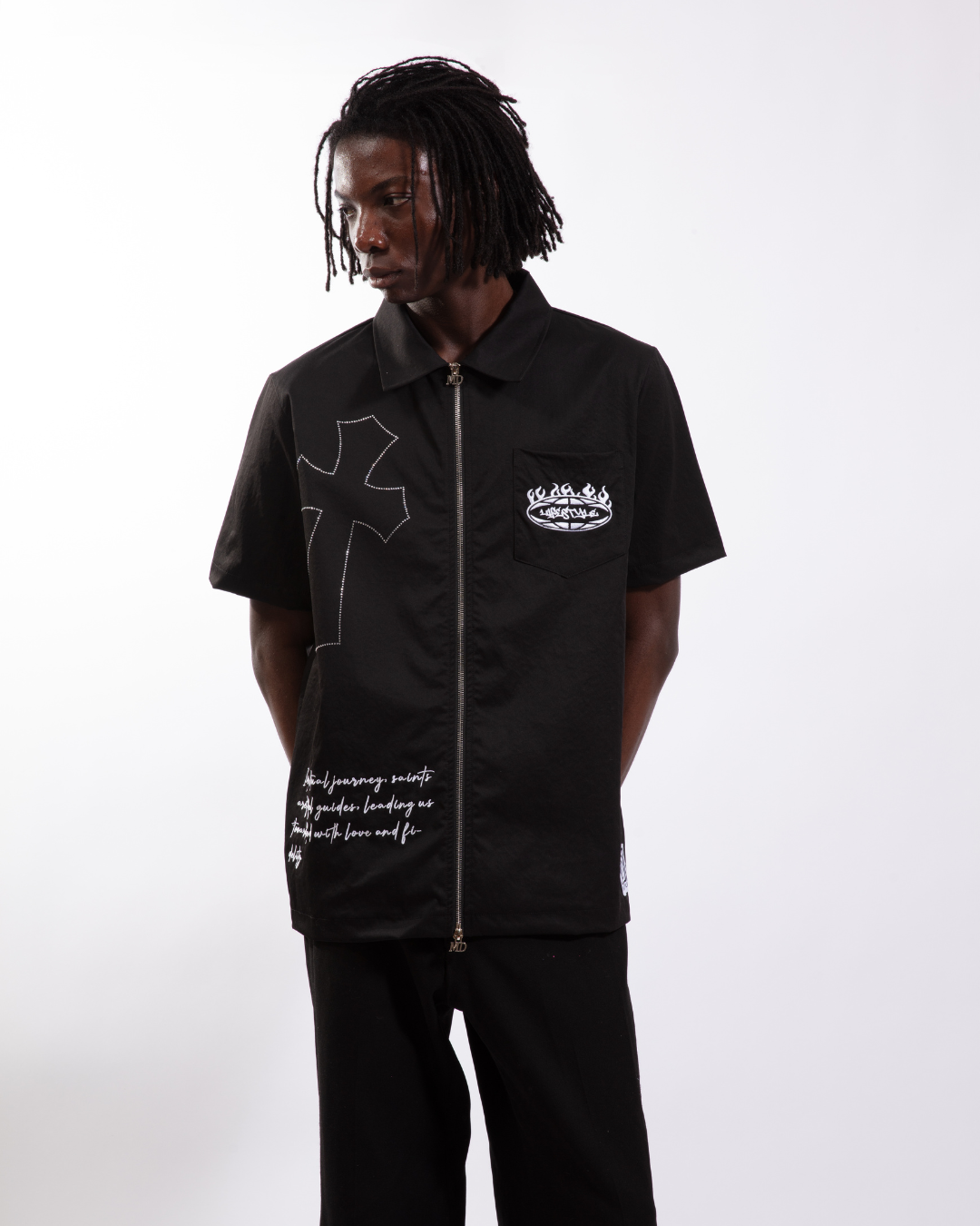 Black Rhinestone Zip-Up Shirt - MD IN STYLE product photo 6