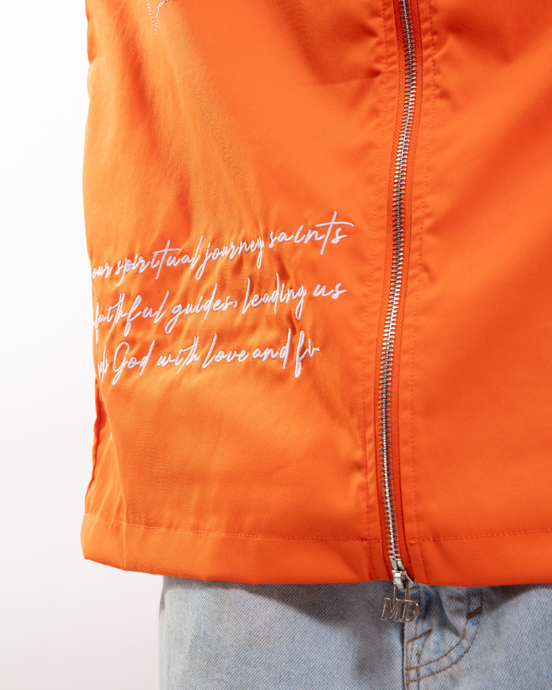 Orange Rhinestone Zip-Up Shirt