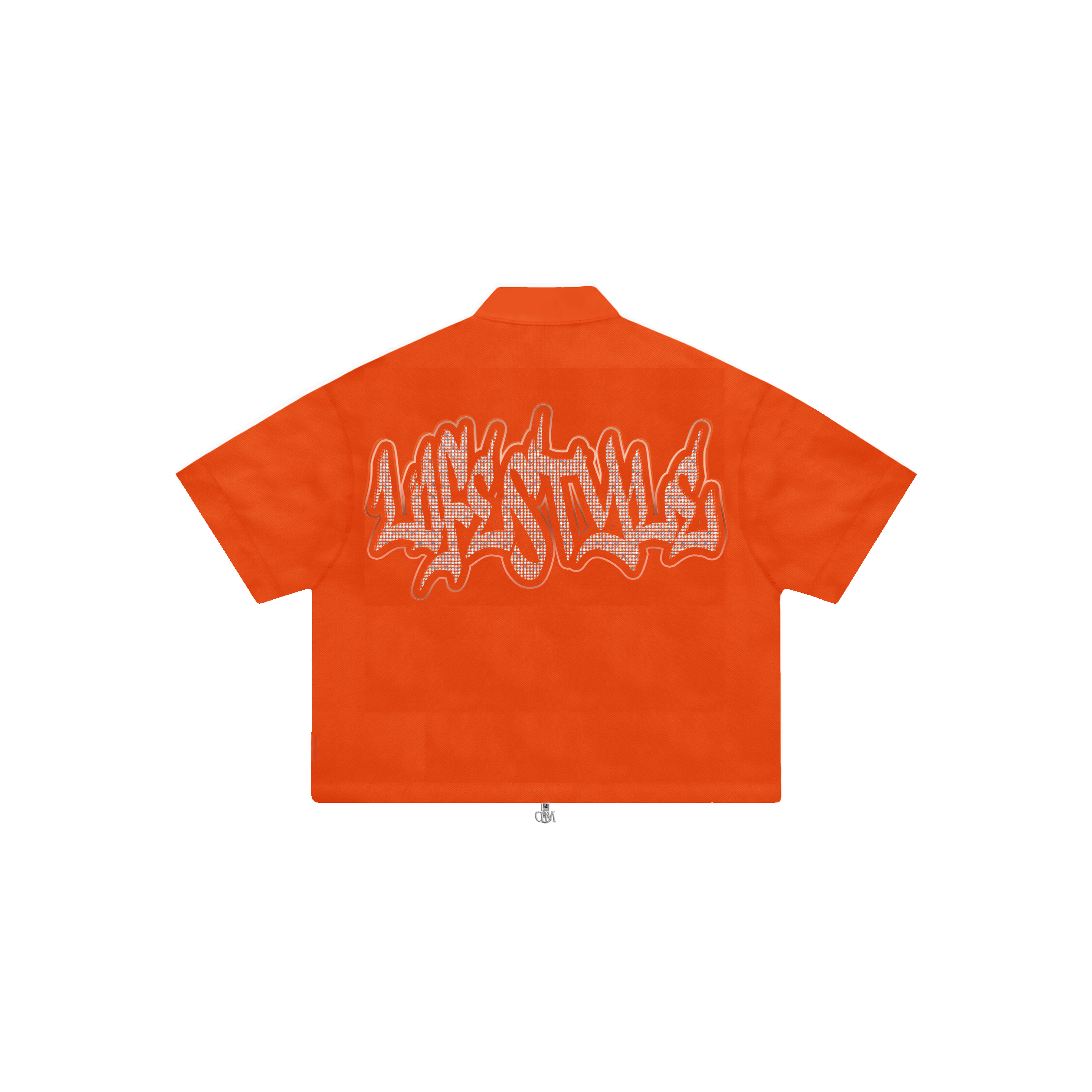 Orange Rhinestone Zip-Up Shirt
