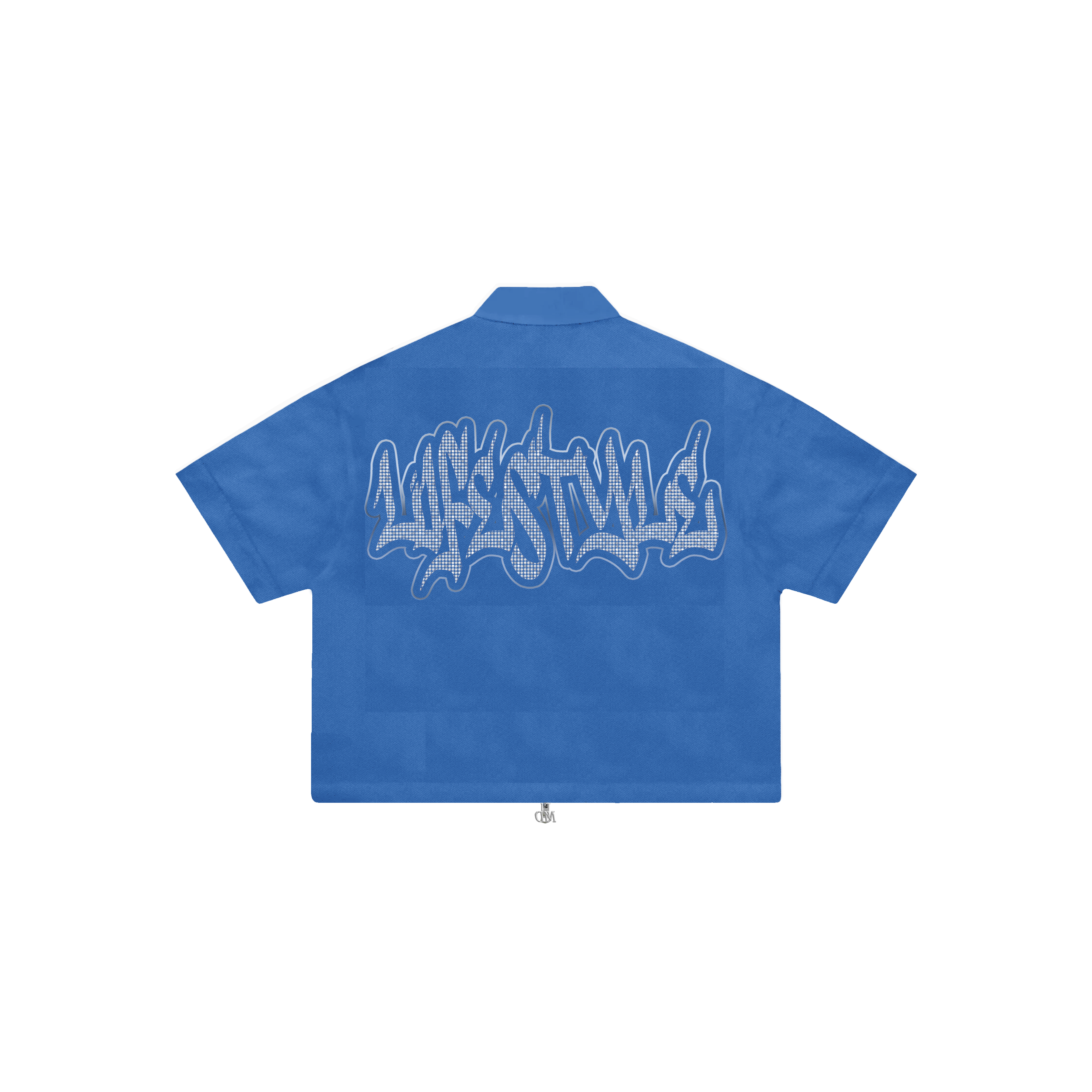 Blue Rhinestone Zip-Up Shirt