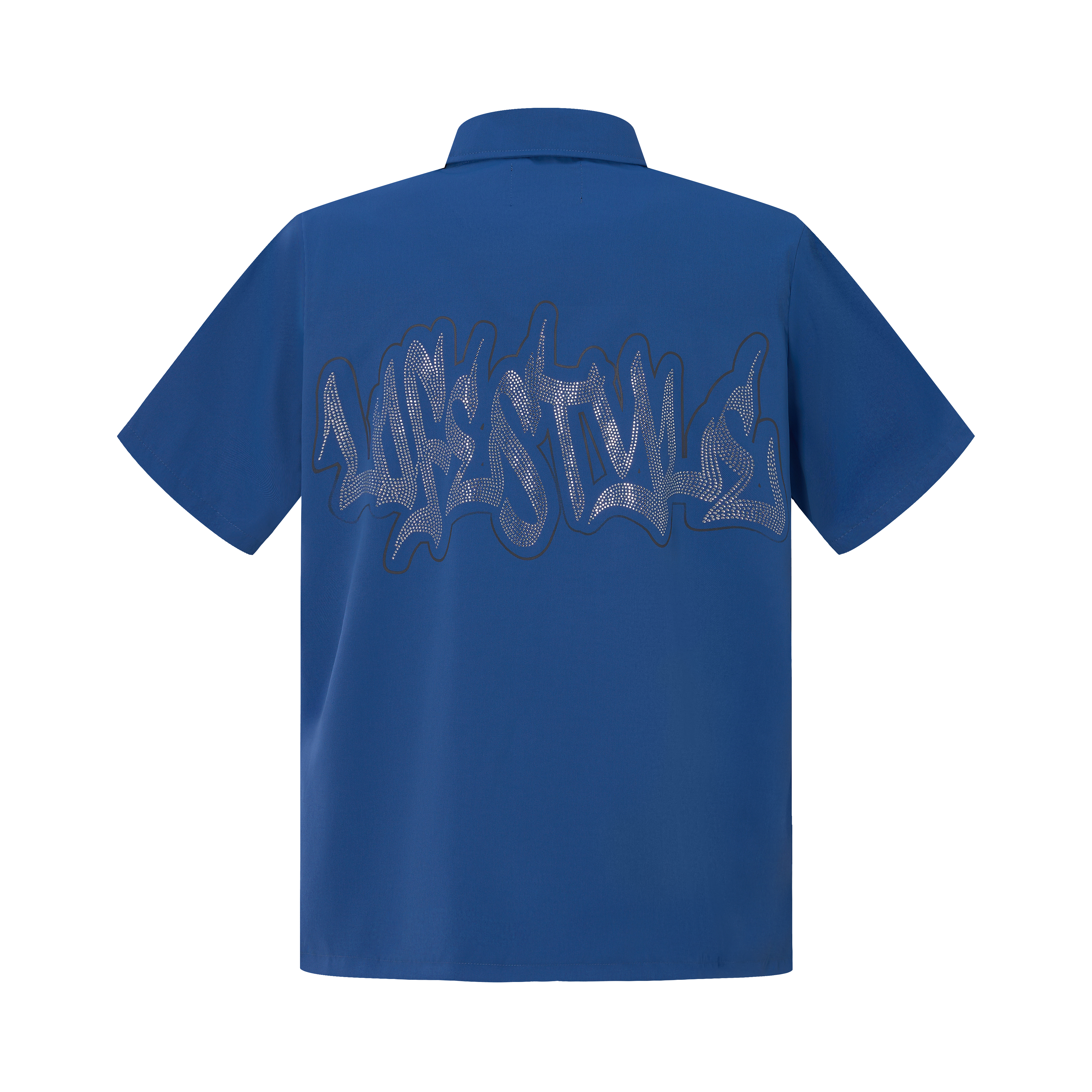 Blue Rhinestone Zip-Up Shirt