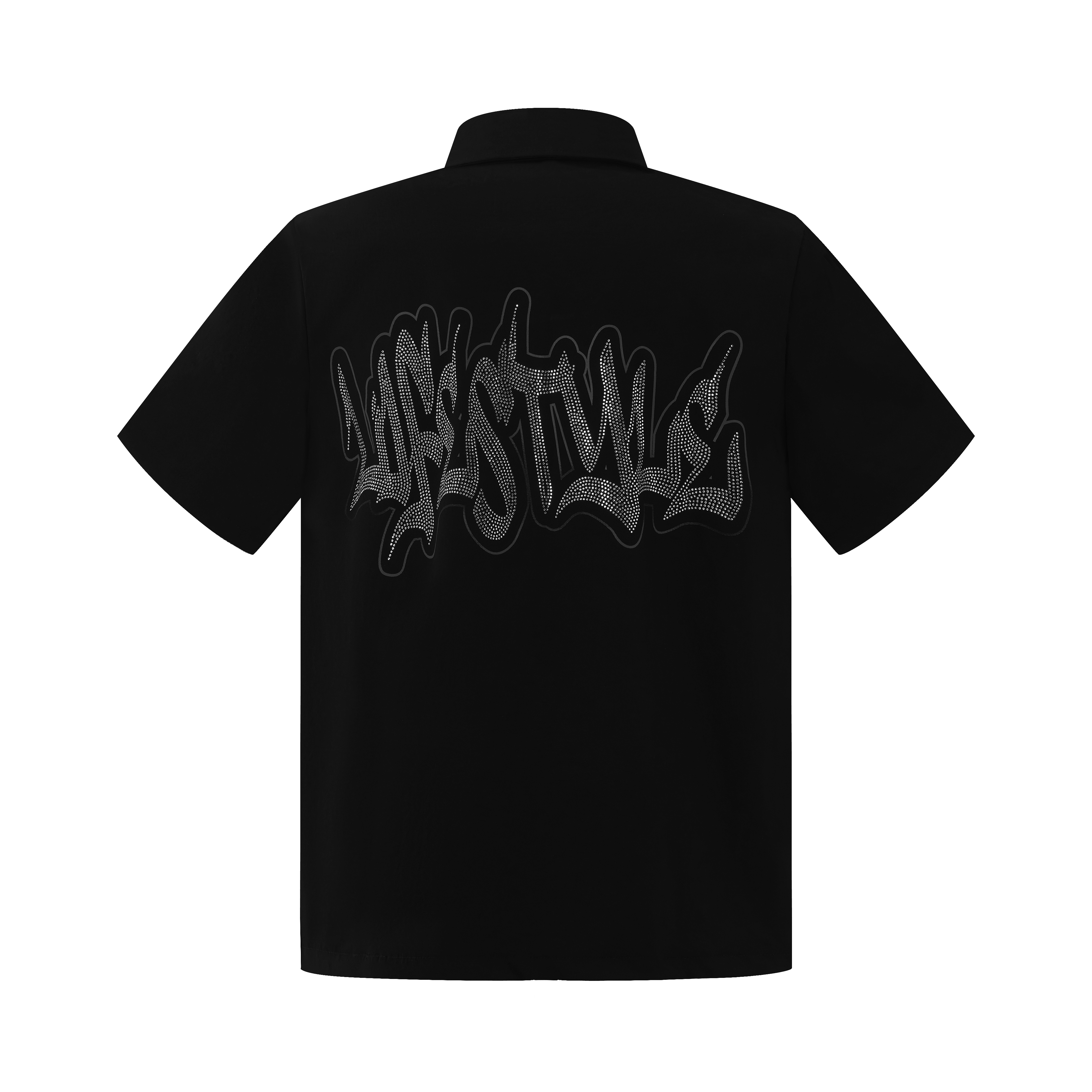 Black Rhinestone Zip-Up Shirt